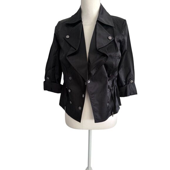 WHITE HOUSE BLACK MARKET WHBM Black Satin Finish Jacket Blazer Size 00 - Picture 4 of 6